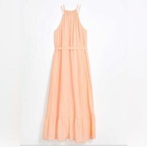 Sleeveless Loft maxi dress flounce high neck gathered peach orange NWT Sz-XXL